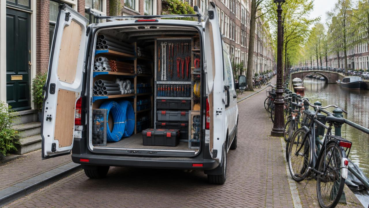 Installer at work in an Amsterdam canal house