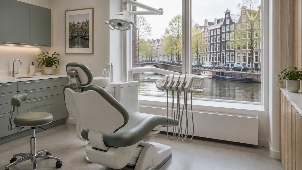 Front of a dental practice in an Amsterdam building